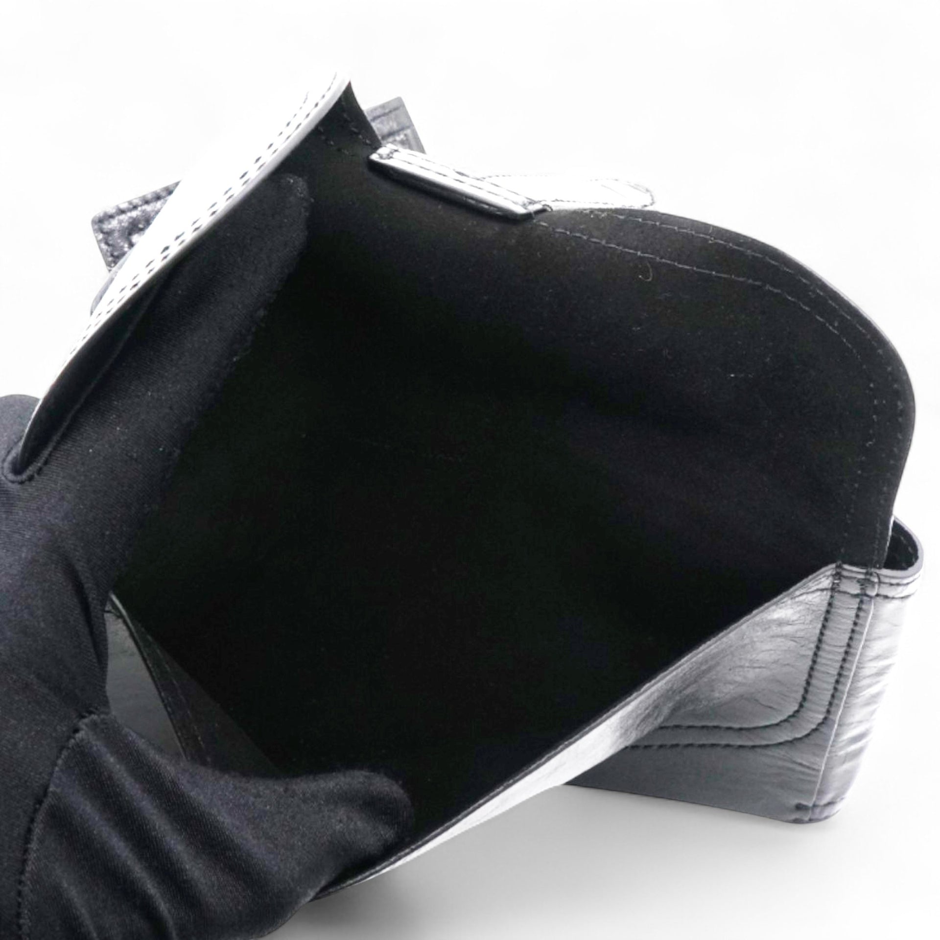 CHRISTIAN DIOR Black Crinkled Leather and Stretch Band Saddle Belt Bag 