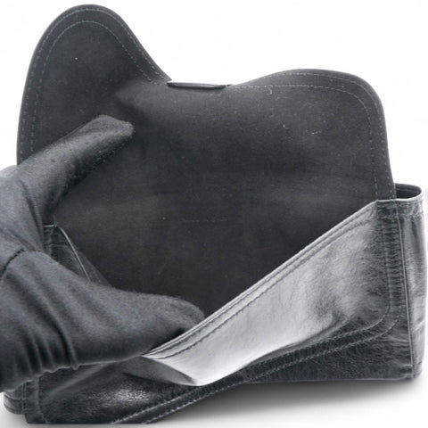 CHRISTIAN DIOR Black Crinkled Leather and Stretch Band Saddle Belt Bag 