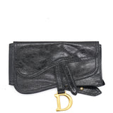CHRISTIAN DIOR Black Crinkled Leather and Stretch Band Saddle Belt Bag 