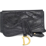 CHRISTIAN DIOR Black Crinkled Leather and Stretch Band Saddle Belt Bag 