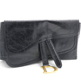 CHRISTIAN DIOR Black Crinkled Leather and Stretch Band Saddle Belt Bag 