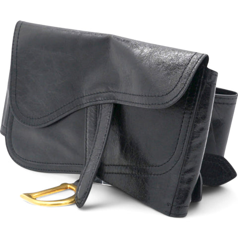 CHRISTIAN DIOR Black Crinkled Leather and Stretch Band Saddle Belt Bag 