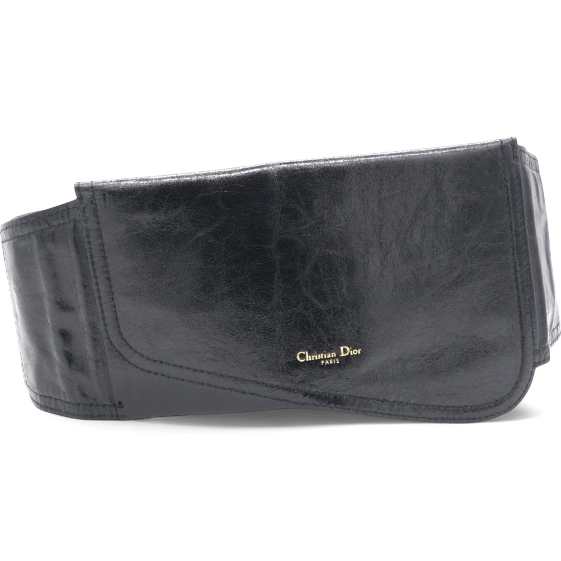 CHRISTIAN DIOR Black Crinkled Leather and Stretch Band Saddle Belt Bag 