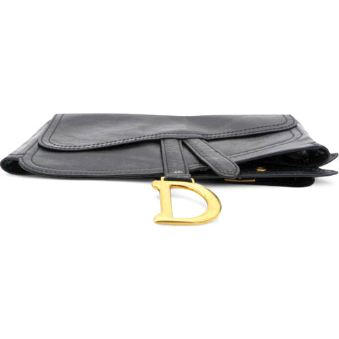 CHRISTIAN DIOR Black Crinkled Leather and Stretch Band Saddle Belt Bag 