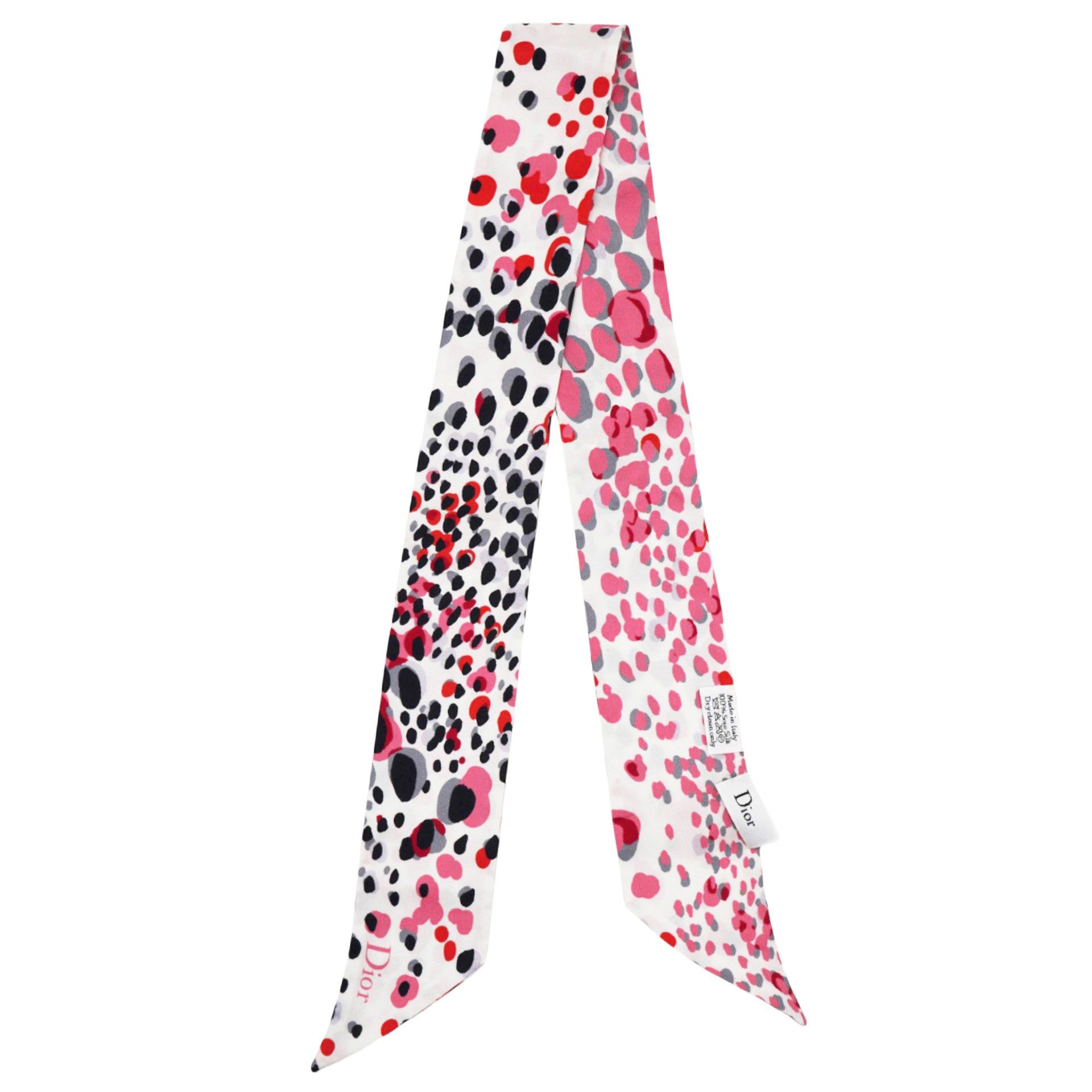 CHRISTIAN DIOR Black and Pink Silk Leopard Spot Print Mitzah Scarf