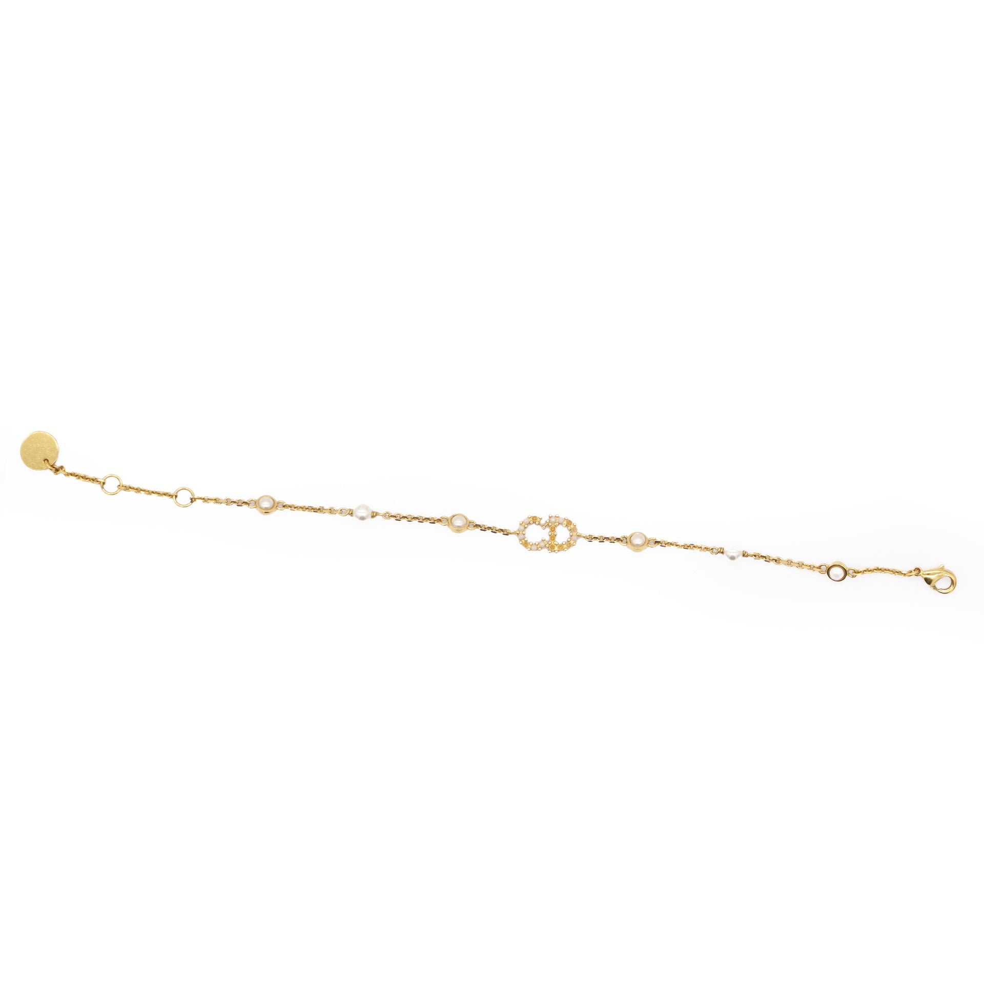 CHRISTIAN DIOR Clair D Lune Bracelet Gold-Finish Metal White Resin Pearls and Sparkling Crystals 