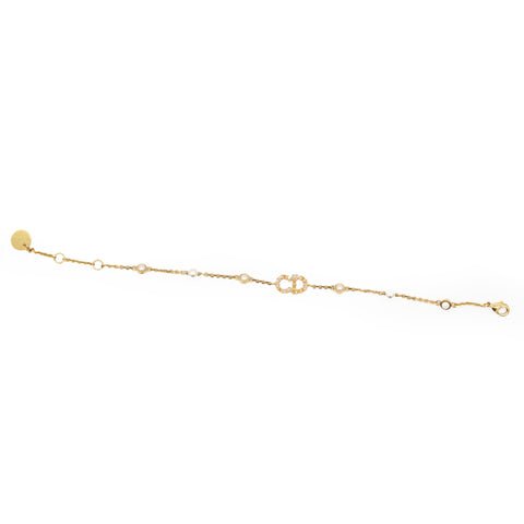 CHRISTIAN DIOR Clair D Lune Bracelet Gold-Finish Metal White Resin Pearls and Sparkling Crystals 