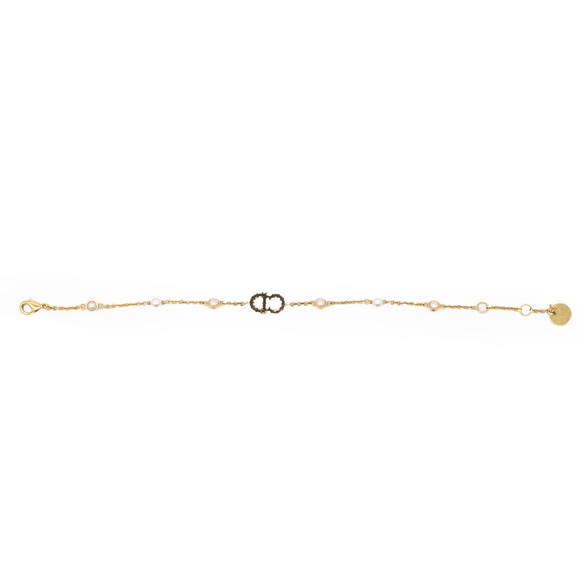 CHRISTIAN DIOR Clair D Lune Bracelet Gold-Finish Metal White Resin Pearls and Sparkling Crystals 