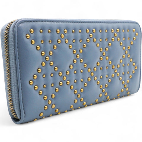 CHRISTIAN DIOR Lady Dior Studded Zip Around Wallet 