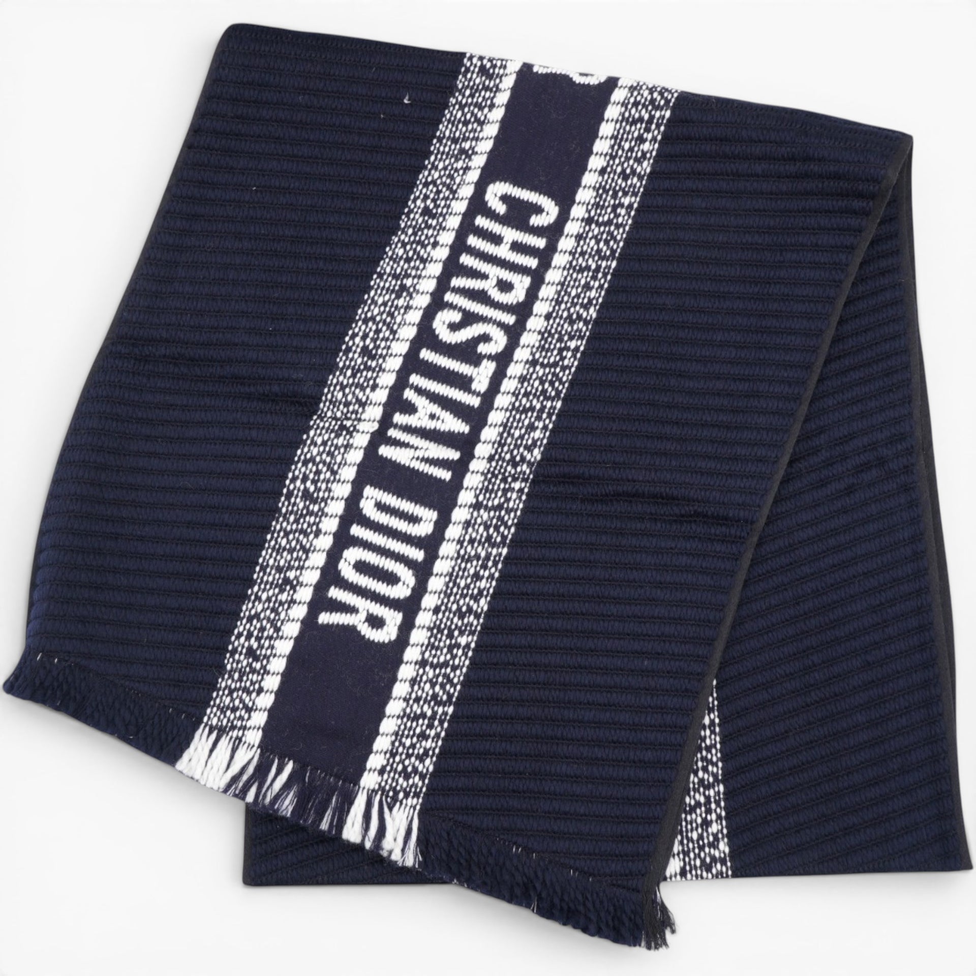CHRISTIAN DIOR Navy Blue Oblique University Reversible Scarf 