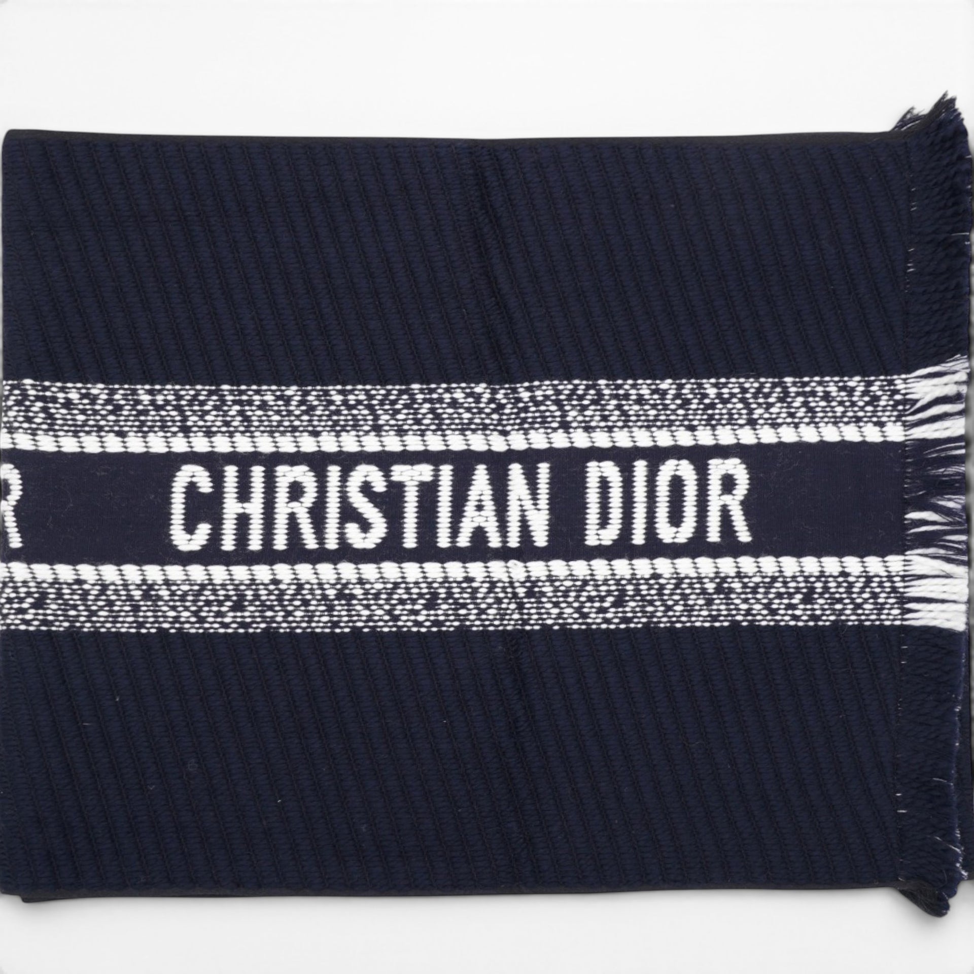 CHRISTIAN DIOR Navy Blue Oblique University Reversible Scarf 