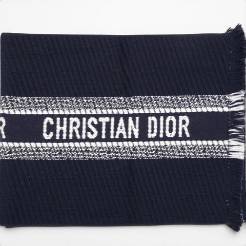 CHRISTIAN DIOR Navy Blue Oblique University Reversible Scarf 
