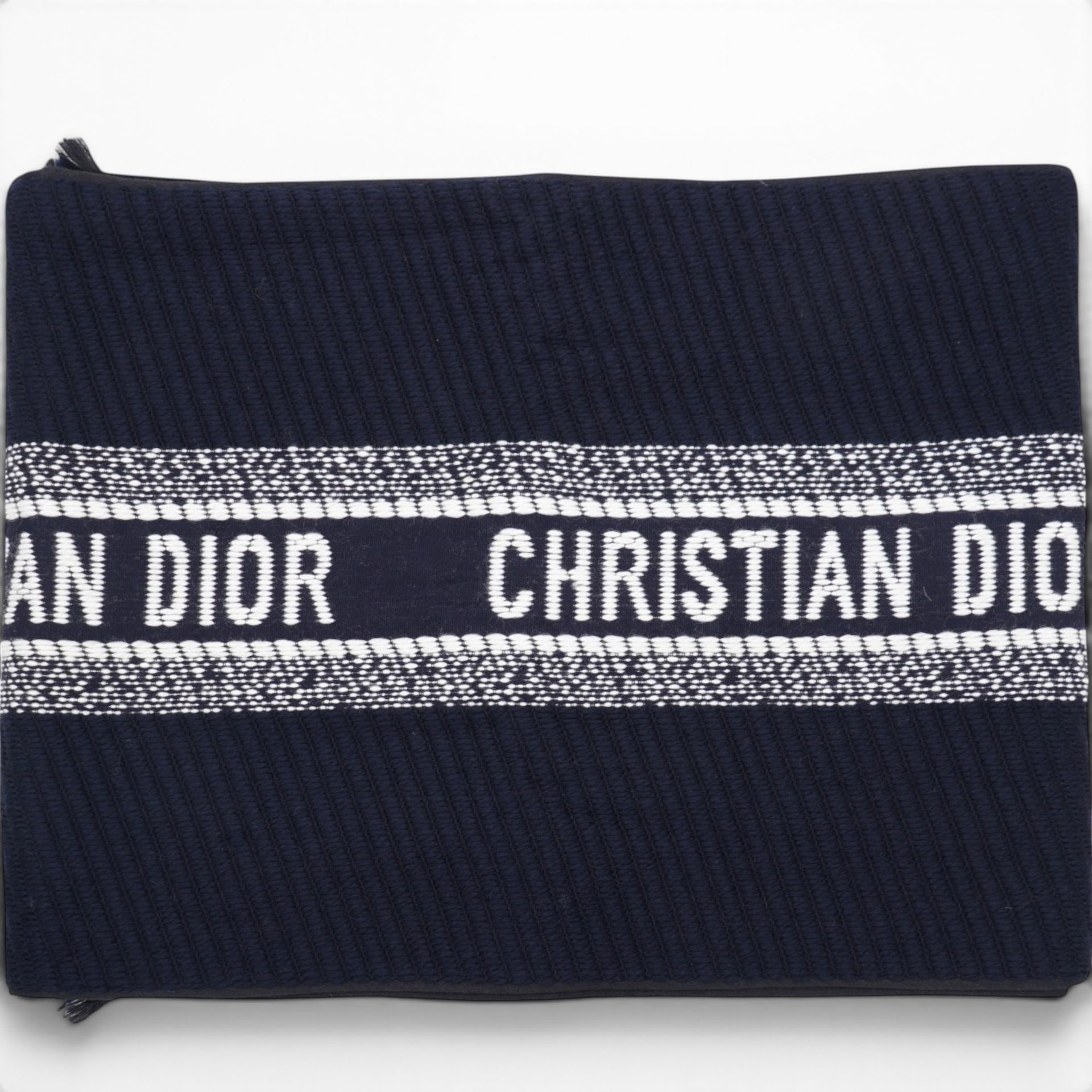 CHRISTIAN DIOR Navy Blue Oblique University Reversible Scarf 