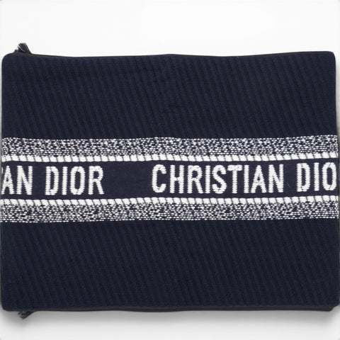 CHRISTIAN DIOR Navy Blue Oblique University Reversible Scarf 