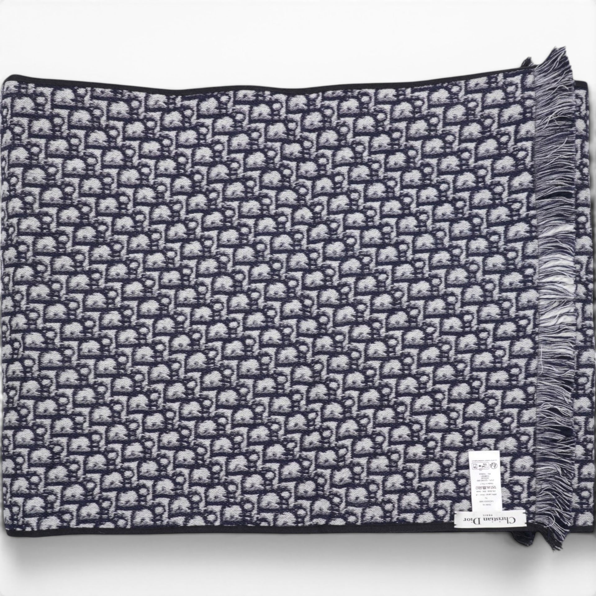 CHRISTIAN DIOR Navy Blue Oblique University Reversible Scarf 