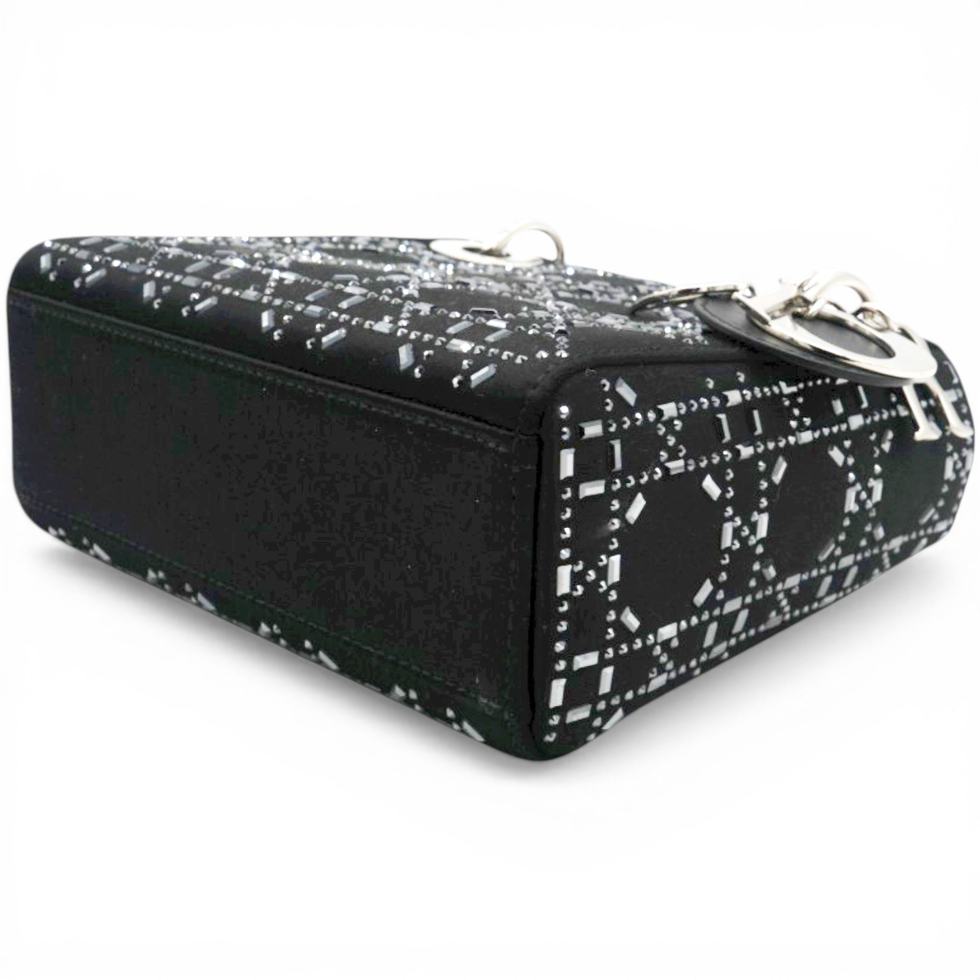 CHRISTIAN DIOR Satin Crystal Cannage Mini Lady Dior Black 