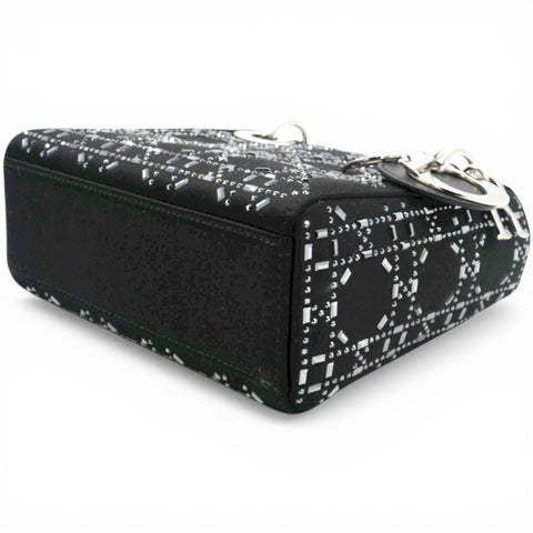 CHRISTIAN DIOR Satin Crystal Cannage Mini Lady Dior Black 