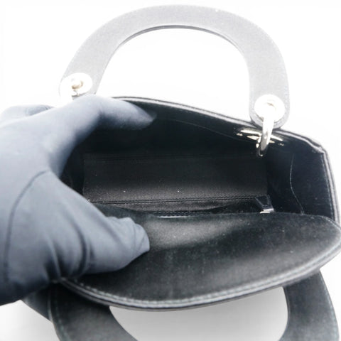 CHRISTIAN DIOR Satin Crystal Cannage Mini Lady Dior Black 