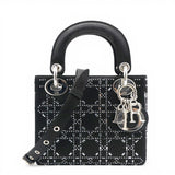 CHRISTIAN DIOR Satin Crystal Cannage Mini Lady Dior Black 