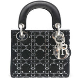CHRISTIAN DIOR Satin Crystal Cannage Mini Lady Dior Black 
