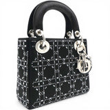 CHRISTIAN DIOR Satin Crystal Cannage Mini Lady Dior Black 