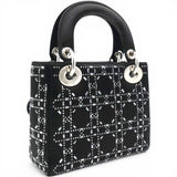 CHRISTIAN DIOR Satin Crystal Cannage Mini Lady Dior Black 