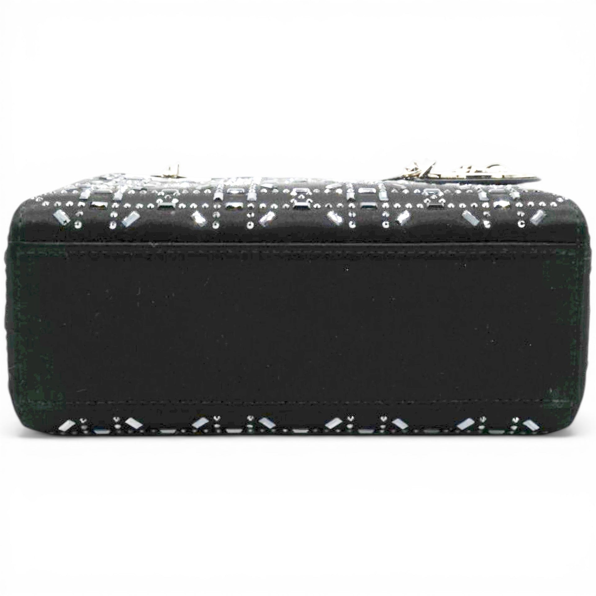 CHRISTIAN DIOR Satin Crystal Cannage Mini Lady Dior Black 