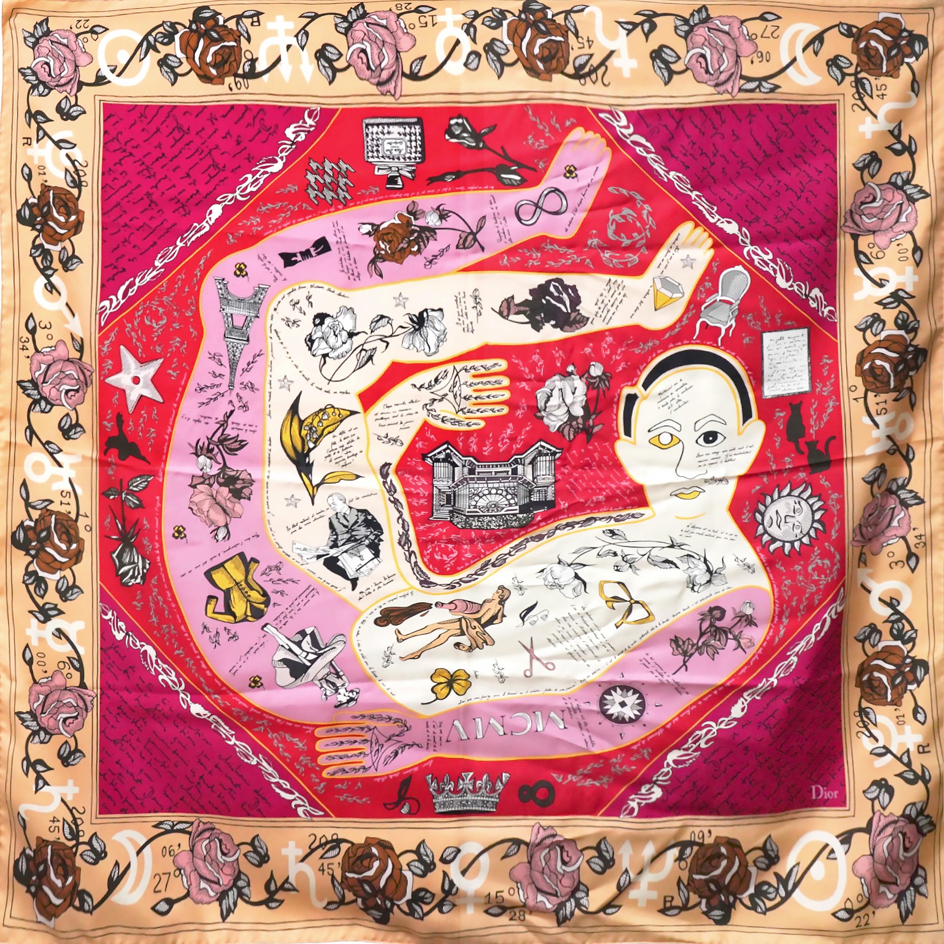 CHRISTIAN DIOR Scarf Silk Square Foulard Orange/ Red/ Blue/ Green 