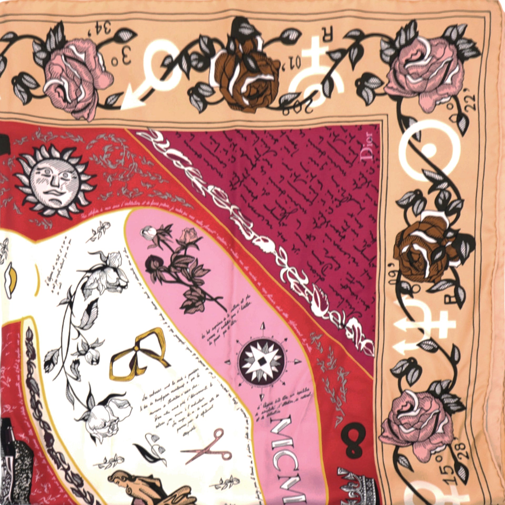 CHRISTIAN DIOR Scarf Silk Square Foulard Orange/ Red/ Blue/ Green 