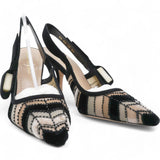 CHRISTIAN DIOR Suede Tulle Velvet Embroidered Sweet D Sling-Back Pumps Pink Grey Size 37  