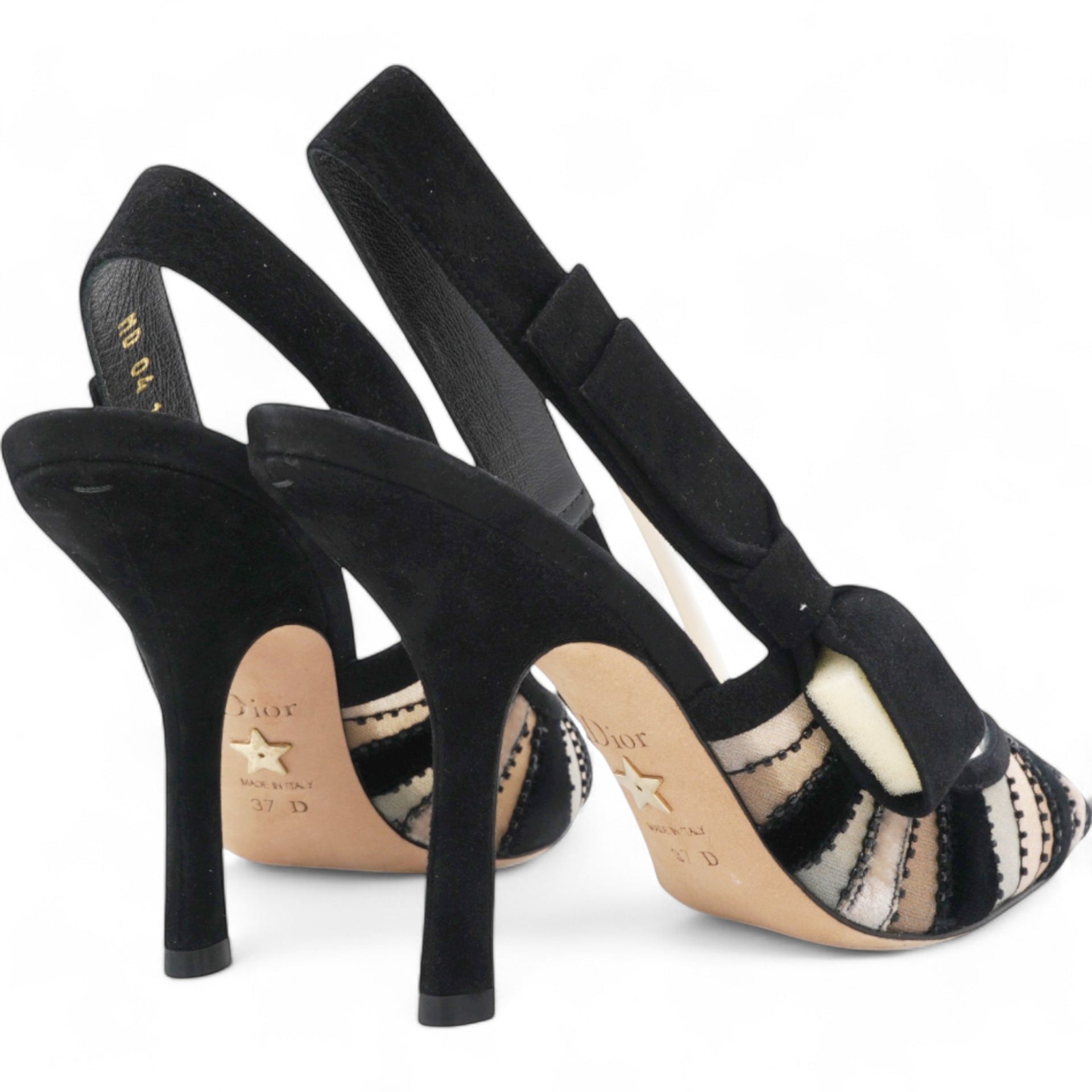 CHRISTIAN DIOR Suede Tulle Velvet Embroidered Sweet D Sling-Back Pumps Pink Grey Size 37  