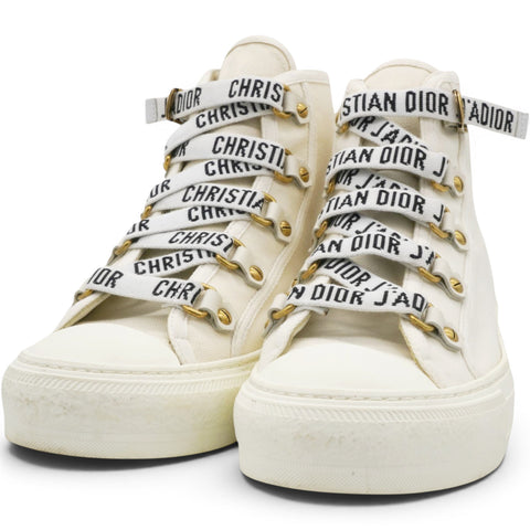 CHRISTIAN DIOR Technical Mesh Calfskin Womens Walk'N'Dior High Top Sneaker Milk Size38.5 