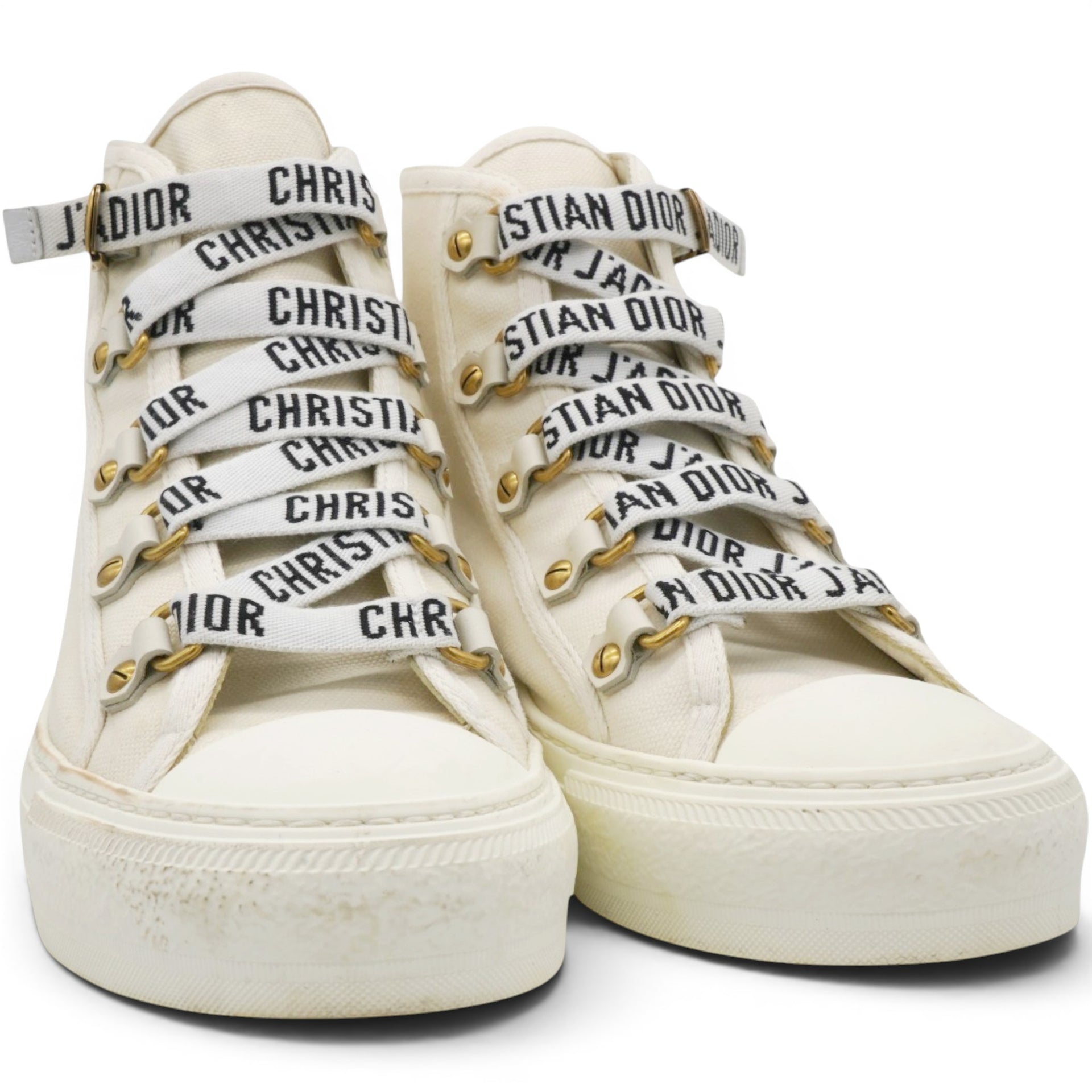 CHRISTIAN DIOR Technical Mesh Calfskin Womens Walk'N'Dior High Top Sneaker Milk Size38.5 