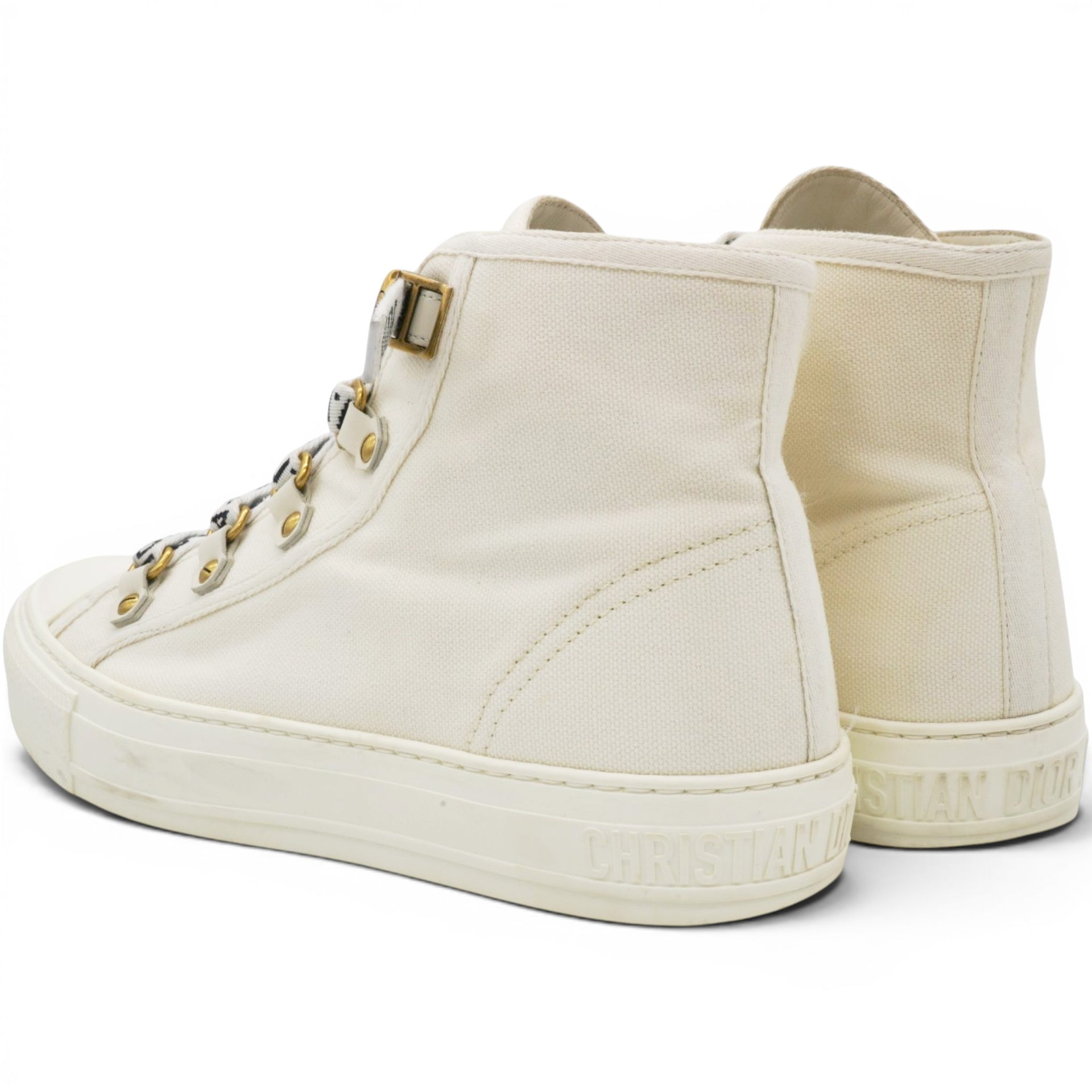 CHRISTIAN DIOR Technical Mesh Calfskin Womens Walk'N'Dior High Top Sneaker Milk Size38.5 