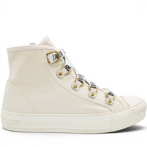 CHRISTIAN DIOR Technical Mesh Calfskin Womens Walk'N'Dior High Top Sneaker Milk Size38.5 