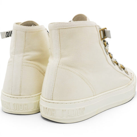 CHRISTIAN DIOR Technical Mesh Calfskin Womens Walk'N'Dior High Top Sneaker Milk Size38.5 