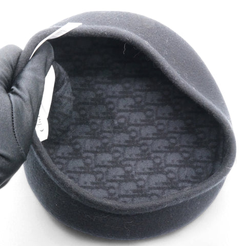 CHRISTIAN DIOR Wool Oblique Reversible Chic Beret Black Size58 