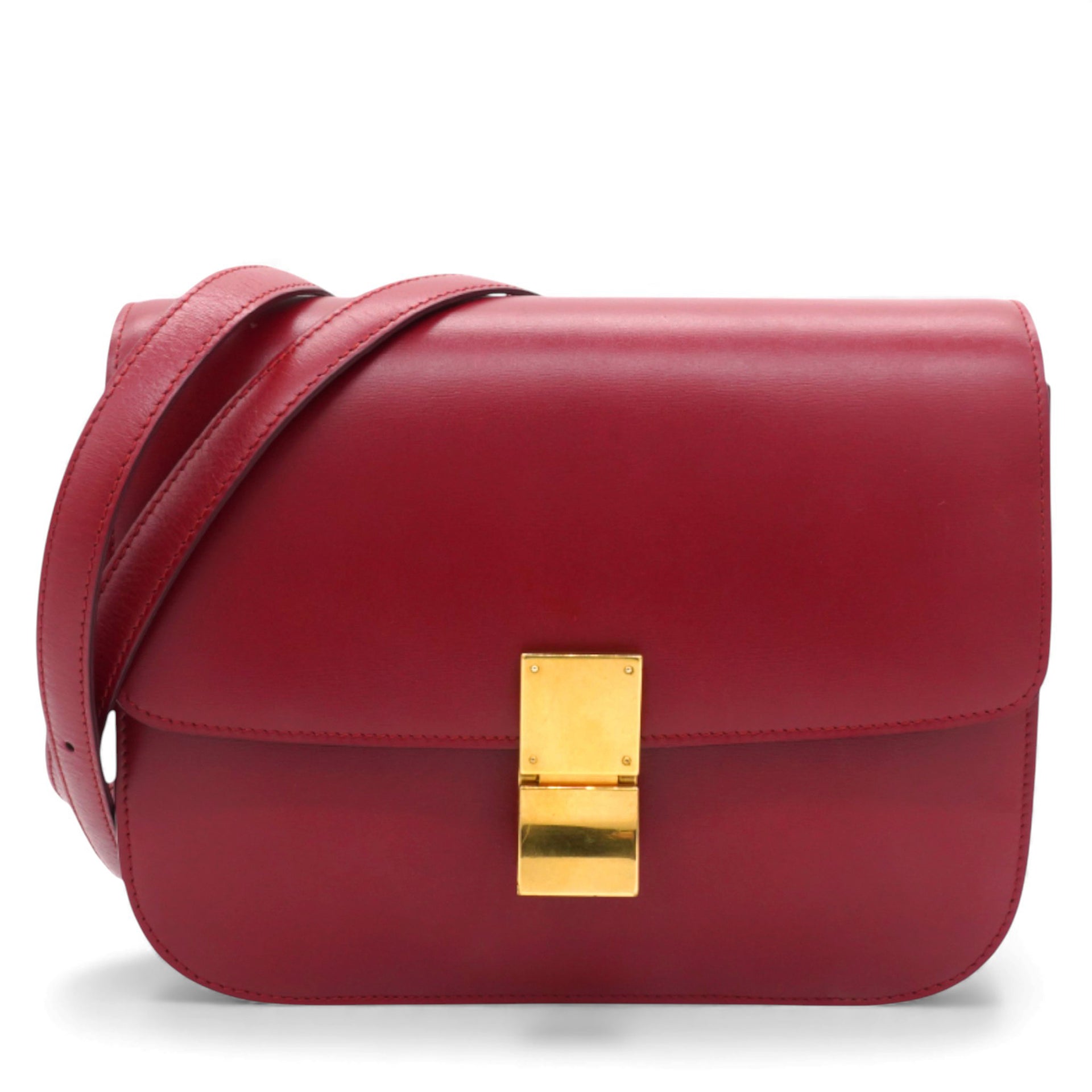 CÉLINE Box Calfskin Medium Classic Box Flap Bag Red