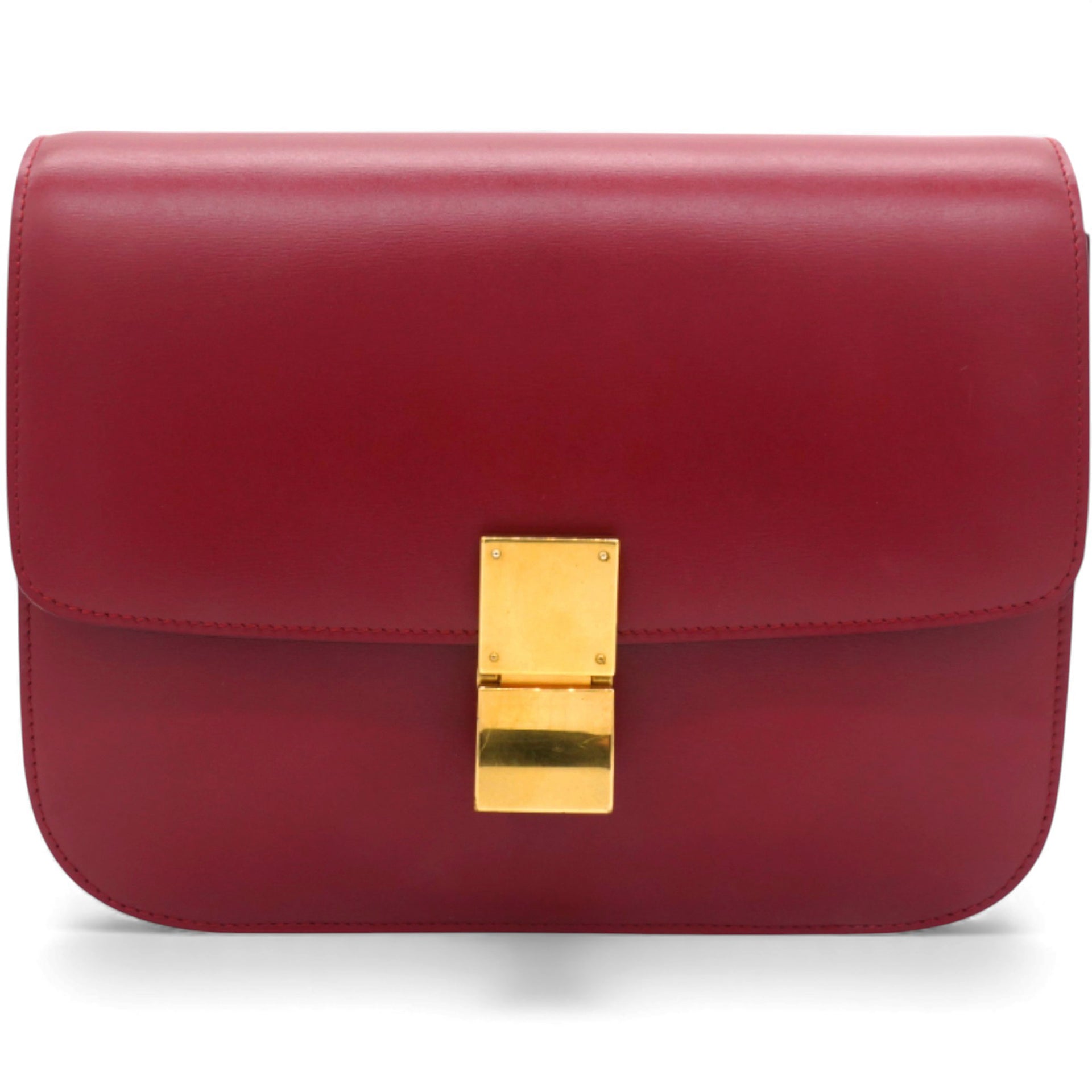 CÉLINE Box Calfskin Medium Classic Box Flap Bag Red