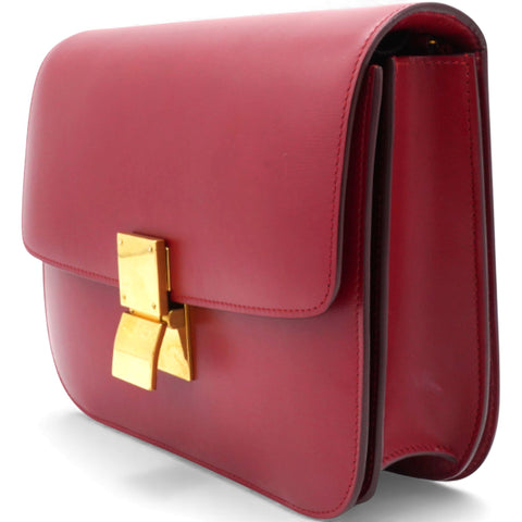 CÉLINE Box Calfskin Medium Classic Box Flap Bag Red