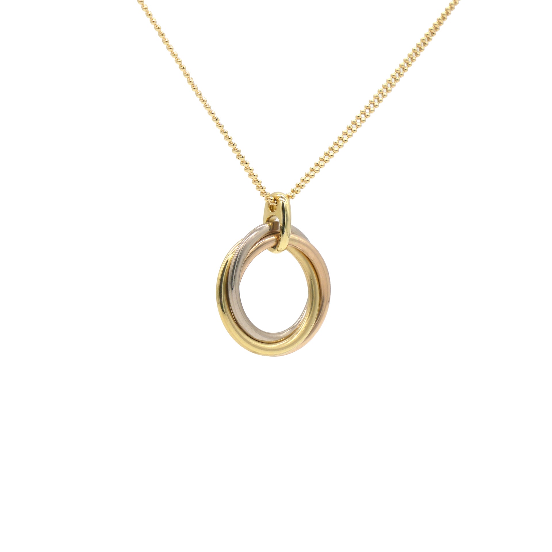 Cartier 18K Pink Yellow White Gold Trinity Double Chain Pendant Necklace Large 