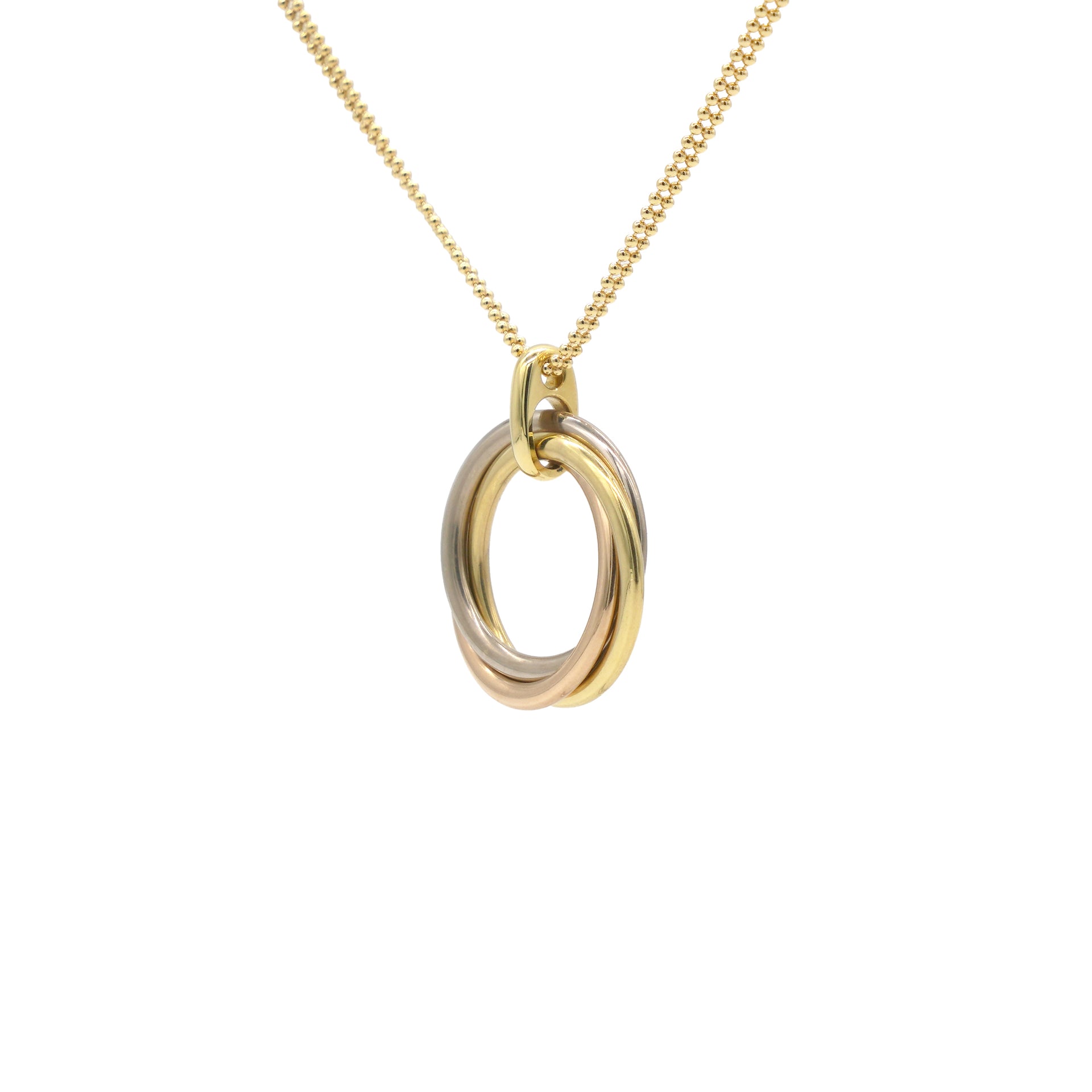 Cartier 18K Pink Yellow White Gold Trinity Double Chain Pendant Necklace Large 