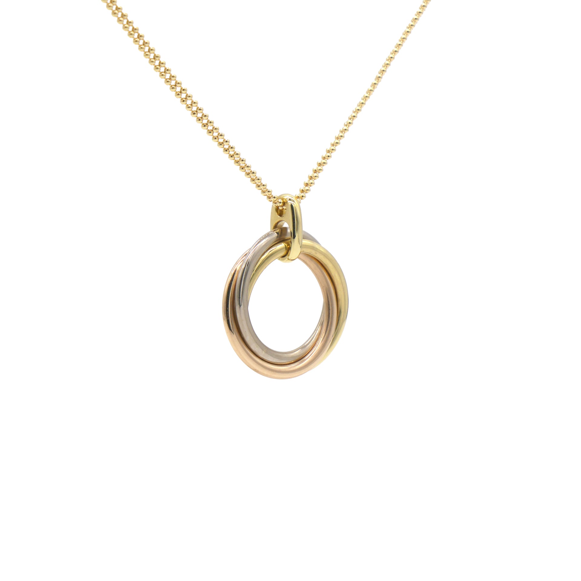 Cartier 18K Pink Yellow White Gold Trinity Double Chain Pendant Necklace Large 