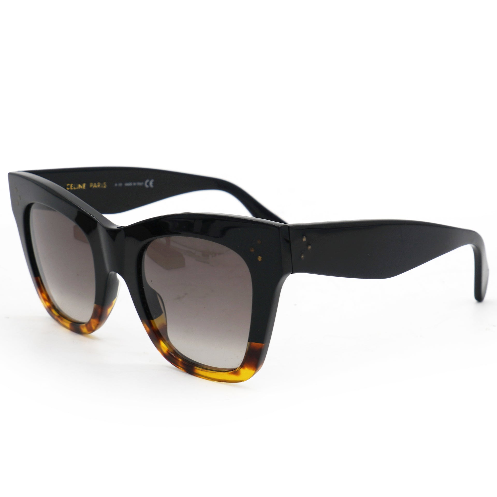 Celine Acetate Polarized Cat Eye Sunglasses CL4004IN Havana Black 