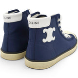 Celine Blank Lace Up Toe Cap Canvas & Calfskin Navy High Top Sneakers Size38 