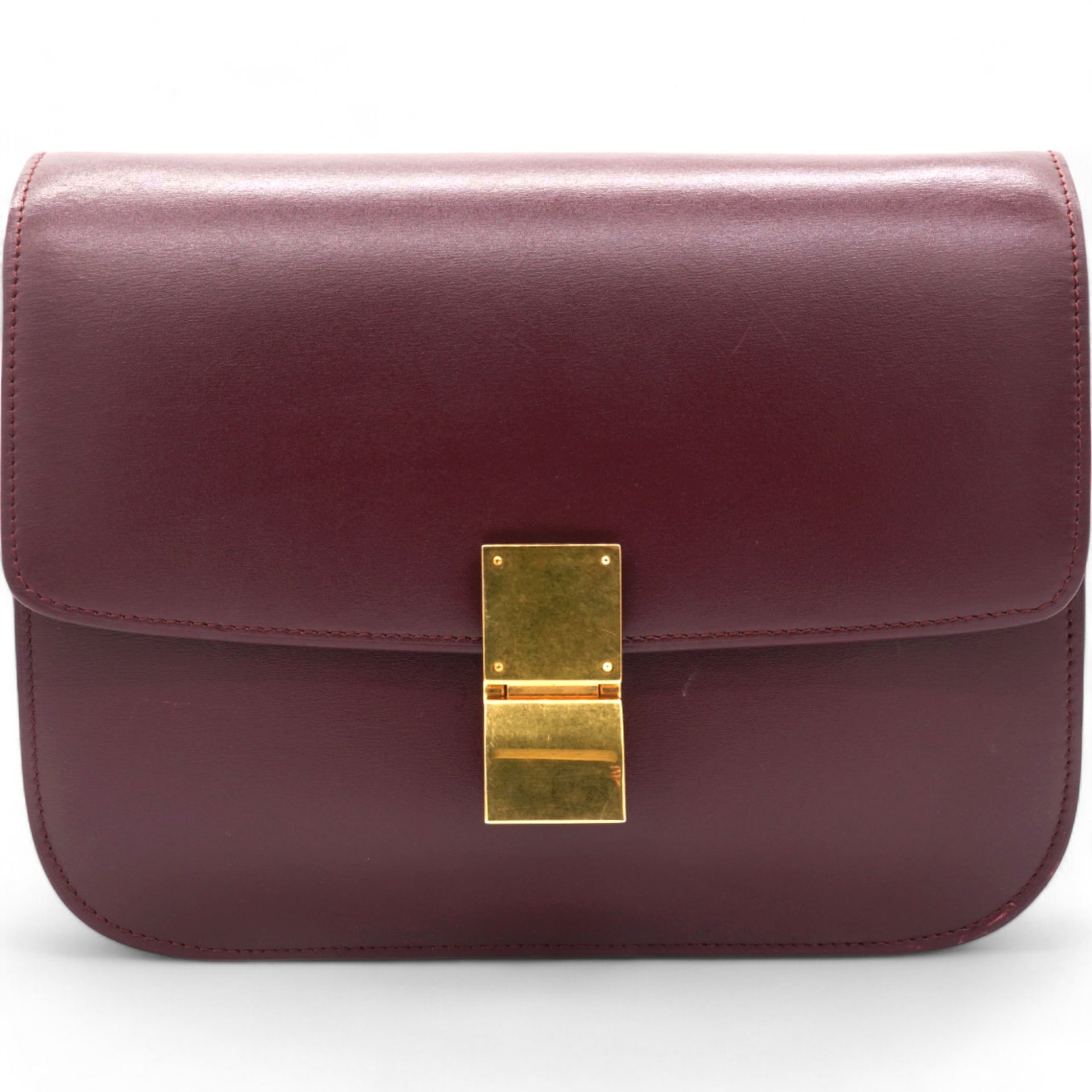 Celine Box Calfskin Medium Classic Box Flap Bag Burgundy 
