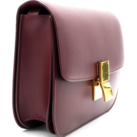 Celine Box Calfskin Medium Classic Box Flap Bag Burgundy 