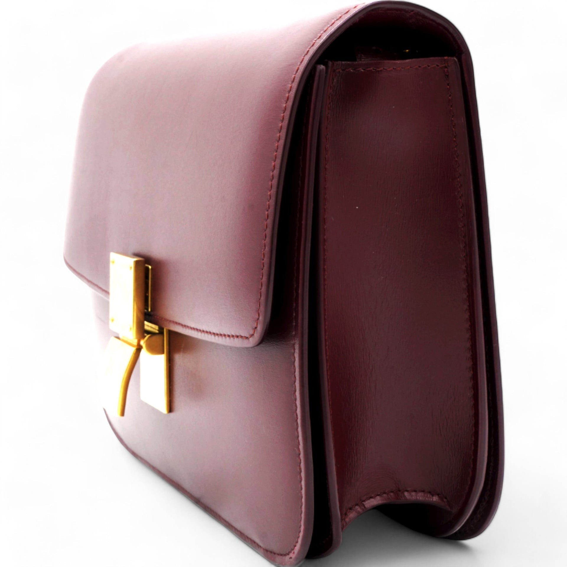Celine Box Calfskin Medium Classic Box Flap Bag Burgundy 