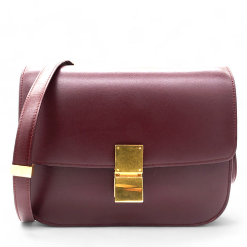 Celine Box Calfskin Medium Classic Box Flap Bag Burgundy 