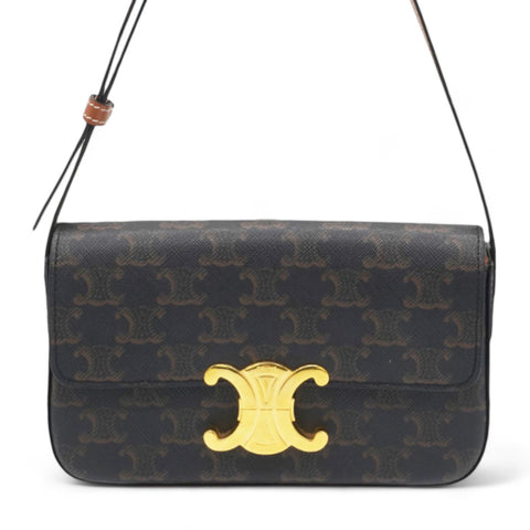 Celine Canvas Calfskin Triomphe Shoulder Bag Tan 